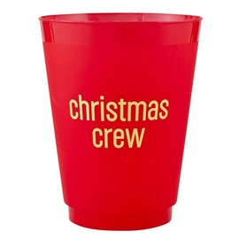 Santa Barbara Design Studio Reusable Plastic Party Cup Pack Red & Gold Foil Frost Flex Cups, 6-Count/16-Ounce, Christmas Crew
