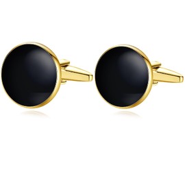 HONEY BEAR 8pcs Set Cufflinks and Studs - Black Onyx, for Men Shirts Tuxedo Wedding Gift …