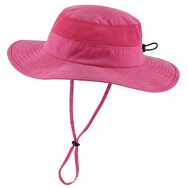 Decentron Toddler Kids UPF 50+ Bucket Sun Hat Boys Girls Wide Brim UV Sun Protection Hat Summer Beach Hat (Hot Pink)