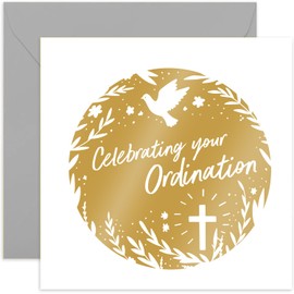 Old English Co. Ordination Card - Gold Foil Dove and Cross Ordination Card for Priest, Pastor or Deacon - Catholic Priest 50th Anniversary of Ordination Card | Blank Inside with Envelope