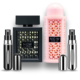 Unisex's Bundle Lattafa Rave Now Eau de Parfum Spray 3.4 onzas & Lattafa Rave Now EDP Spray para mujer 3,4 onzas & 2 Empty Travel Perfume Atomizer- floral frutal amaderada- Long Lasting for Men Women