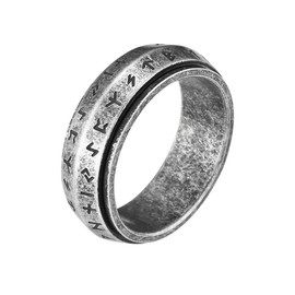 Nanafast 8mm Viking Anxiety Spinner Ring for Men Women Stainless Steel Viking Rings for Men Double Line Viking Rune Fidget Rings Black/Silver/Gold/Retro Men's Viking Jewelry Gift-Retro-6