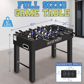 SereneLife 48" Arcade Foosball Table - 47.83'' x 24.02'' x 31.10'' Home Game Room Soccer Table, Modern Black Design, Chrome Steel Rods, 2 Balls, 2 Drink Holders, Adjustable for Kids & Adults