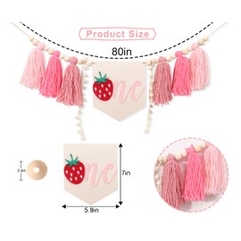 MADENG Strawberry Girl 1st Birthday Pink Banner - 8.5" x 12.5" Fruits Theme Wall Mount Banner