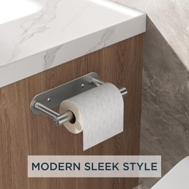 FORIOUS Toilet Paper Holder, One-Piece Design Brushed Nickel Toilet Paper Holder Wall Mount or Adhesive, Stainless Steel Toilet Roll Holder, Double Post Pivoting Toilet Tissue Roll Holder for Bathroom