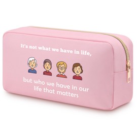 Golden Friends Makeup Bag Friendship Birthday Graduation Gift for Women Girl BFF Best Friend Family Pink Cosmetic Pouch Travel Lover Gifts Double Side Makeup Organizer