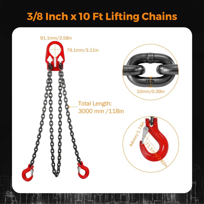 BEAMNOVA Lifting Chains with Adjuster Hooks, 3/8 Inch x 10