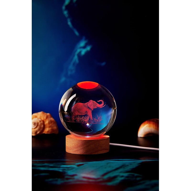DIGFPWT Elephant Lamp,3.15 inch K9 Elephant Crystal Ball Lamp, Elephant