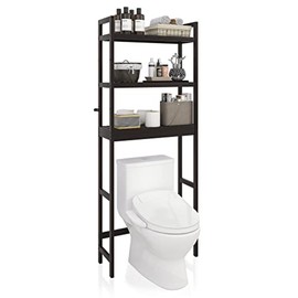 SMIBUY Bathroom Storage Shelf, Bamboo Over-The-Toilet Organizer Rack, Freestanding Toilet Space Saver with 3-Tier Adjustable Shelves (Dark Brown)