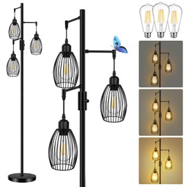 LTBLIGHT 68" Dimmable Floor Lamp Black, Industrial 3-Light Standing Lamp, Tree Floor Lamps with Bright 3X 800LM LED Edison Bulbs, Farmhouse Tall Floor Light for Living Room Bedroom Office