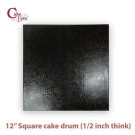Cakebon Cake Boards Square - Sturdy 1/2 Inch Thick Drums - 12 Inch Professionally Wrapped Edges Black 6-Pack
