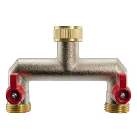 Brass Tap Two Way Splitter Manifold With Valves 3/4" BSP 2 Outlets Garden Watering