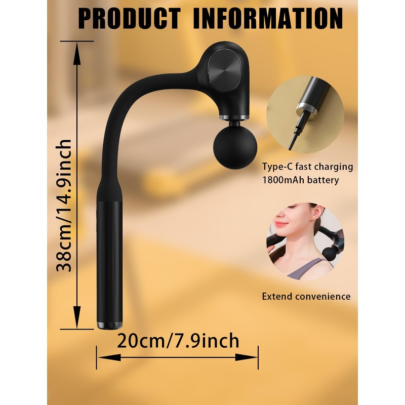 BlissfulDestiny Deep Tissue Massage Gun with Bend Handle, 12MM Percussion,