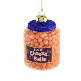 Holiday Ornament Tub O Cheese Balls, 4.0 inch , Glass, Christmas Ornament Junk Food, Decorative Hanging Ornaments, Go8061, Orange, 4.0 In H X 2.5 In W X 2.5 In D