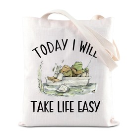 TGBJE Frog Storybook Lover Tote Bag Frog And Toad Friends Gift Today I Will Take Life Easy Handle Bag Frog Cottagecore Gift