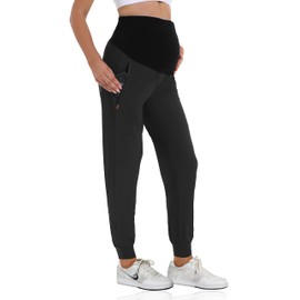 V VOCNI Maternity Jogger Pants Women's Quick Dry Lounge Scrub Joggers Pockets Sweatpants Casual Workout Clothes Black Small
