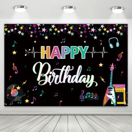 WPCTYQ Music Happy Birthday Photography Backdrop,Kids Colorful Cartoon Violin Instrument Guitar Cute Background,Fashion Music Bright Stars for Birthday Photo Booth Background.5.9 * 3.9FT
