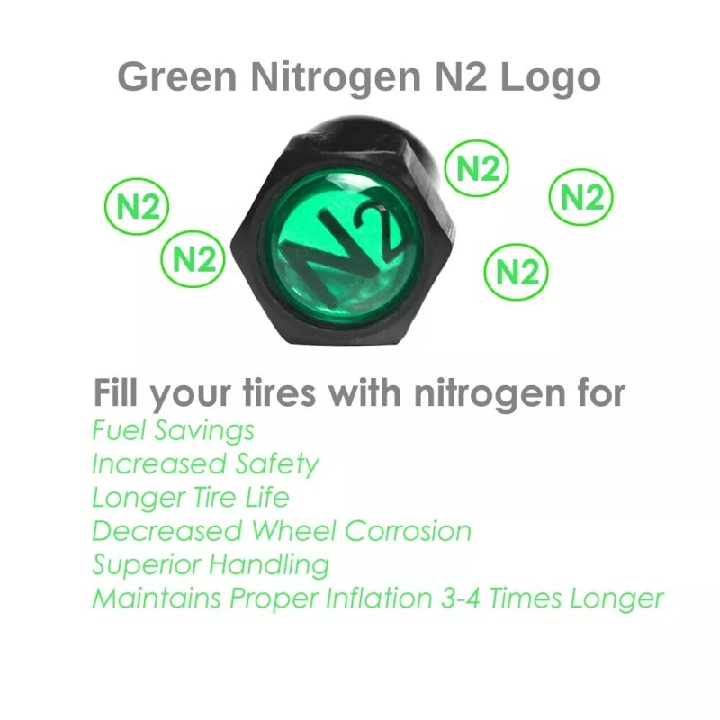 Auspichoice Black TPMS Valve Stem Caps Green N2 Nitrogen Logo+Sealing