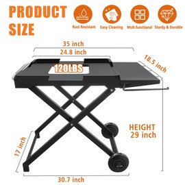 KEESHA Portable Foldable Grill Stand for Ninja Woodfire OG700/800/900 Series, Blackstone, Ooni, Weber and Other Grills, 35" x 19" x 30" Outdoor Grill Cart with Wheels, Side Shelf and Tissue Holder