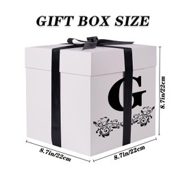Jaywayang Letter Gift Box with Lid, Ribbon and Warpping Tissue, 8.7" White and Black Gift Box for Men Women Birthday, Baby Shower, Anniversary, Wedding Party Favor Christmas Decorative (Medium Letter G)
