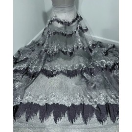 wowfabric4less123 Silver Gray  Sequins embroidery Lace Fabric 50” Width Sold By The Yard