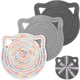 DINGC Set of 3 Place Mats Cute in Cats Densely Woven, Place Mats Braided Pure Cotton Material, Place Mats Children Safe and Odourless (Dark Grey, Light Grey, Rainbow, 18 cm)
