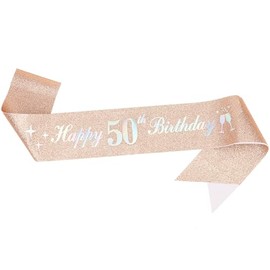 50th Birthday Decoration Sash for Women,Rose Gold Sash with White Happy Birthday Letters for 50th Birthday Supplies (Rose Gold 50th)