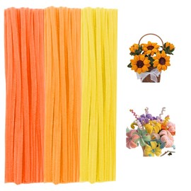 300 Pieces Pipe Cleaners Chenille Stem, 3 Gradient Orange Yellow Pipe Cleaners Set for Fall Thanksgiving Pipe Cleaners DIY Arts Crafts Decorations, Chenille Stems Pipe Cleaners (Yellow)