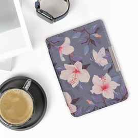 kwmobile Flip Case Compatible with Tolino Shine 3 Case - eReader Case - White Pink Fuchsia Flowers White Pink Purple