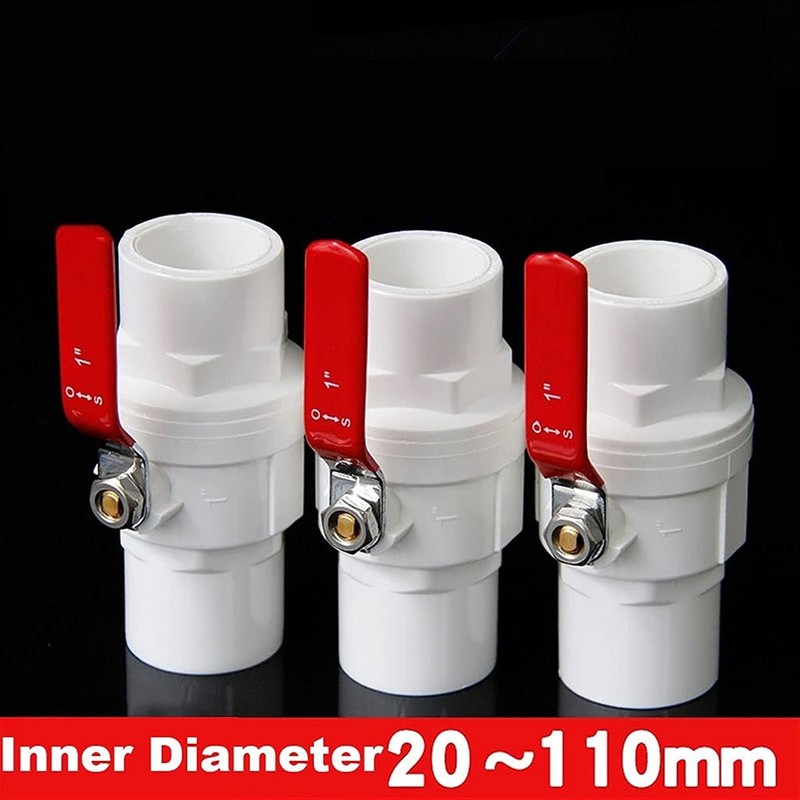 PVC Ball Valve, 20/25/32/40/50/63/75mm Inner Diameter Red Anti-Slip Steel Handle