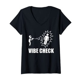Womens Funny Vibe Check Alien Stun Gun Insult Meme V-Neck T-Shirt