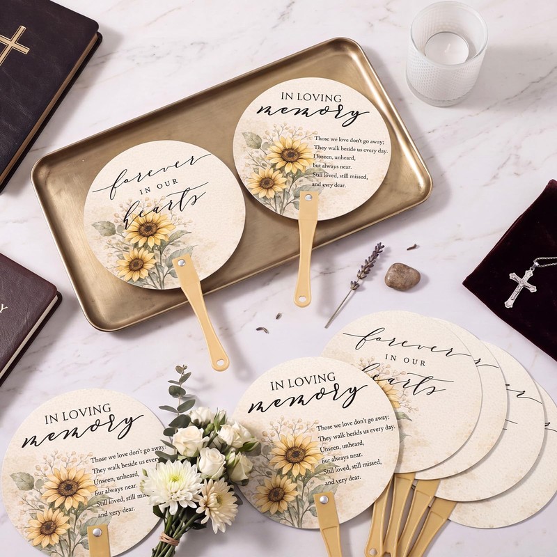 100 Pcs Funeral Favors for Guests Funeral Fans Bulk, Sunflowers