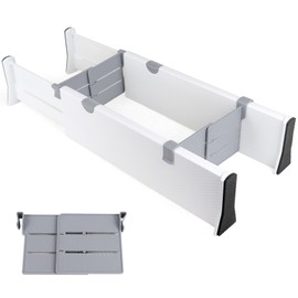 BOMEI PACK Set of 2 Plastic Drawer Dividers, Height 10 cm, Length 38 - 54 cm, Adjustable Drawer Organiser for Clothes, Wardrobe Drawers Organiser System for Organising