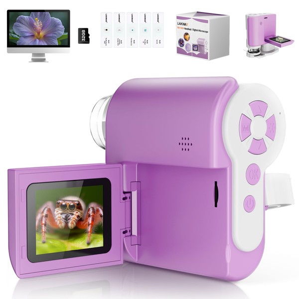 Portable Handheld Microscope for Kids with 2-inch-Screen: 1000x HD Digital
