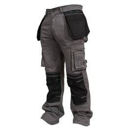 Newfacelook Mens Cargo Trousers Working Pants Cordura Knee Pockets Grey W36-L30