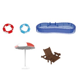Harilla Miniature Dollhouse Swimming Pool Set Micro Landscape Including Swimming Pool, Parasol, Chair and Swimming Accessories