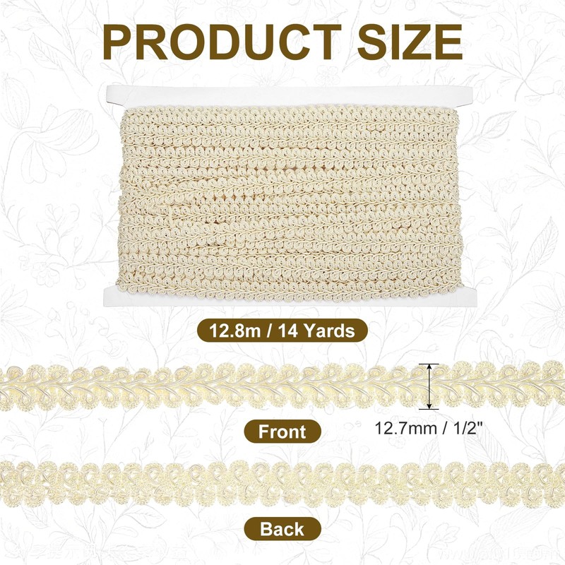 sourcing map Gimp Braid Trim 1/2" x 14 Yards Polyester,