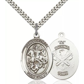 Pewter Saint St George National Guard Medal Pendant Necklace 18" Chain GiftBox
