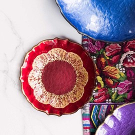 Vietri Viva Baroque Glass Red Salad Plate - Handcrafted Luxury Tableware