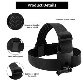 Tiryns Action Camera Head Mount Strap Compatible with GoPro Hero 13 12 11 10 9 8 7 AKASO EK7000 V50 Elite Apexcam Fusion DJI Osmo Elastic Adjustable Headband Wearing Head Harness Accessories