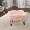 Home Soft Things Pink Mongolian Faux Fur Ottoman, Rose, 19''