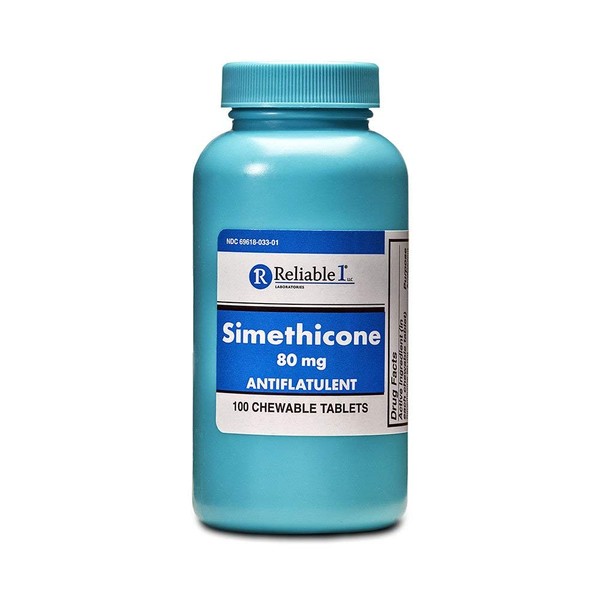 Reliable 1 Simethicone 80mg Anti-Gas 100 Peppermint Tablets (2 Bottles)