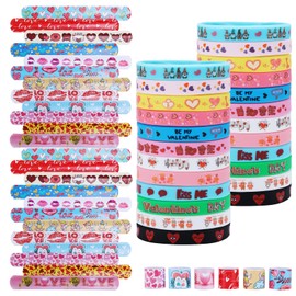 48Pcs Valentines Day Party Favors Slap Bracelets Rubber Wristbands ，School Class Classroom Exchange Prizes Gifts