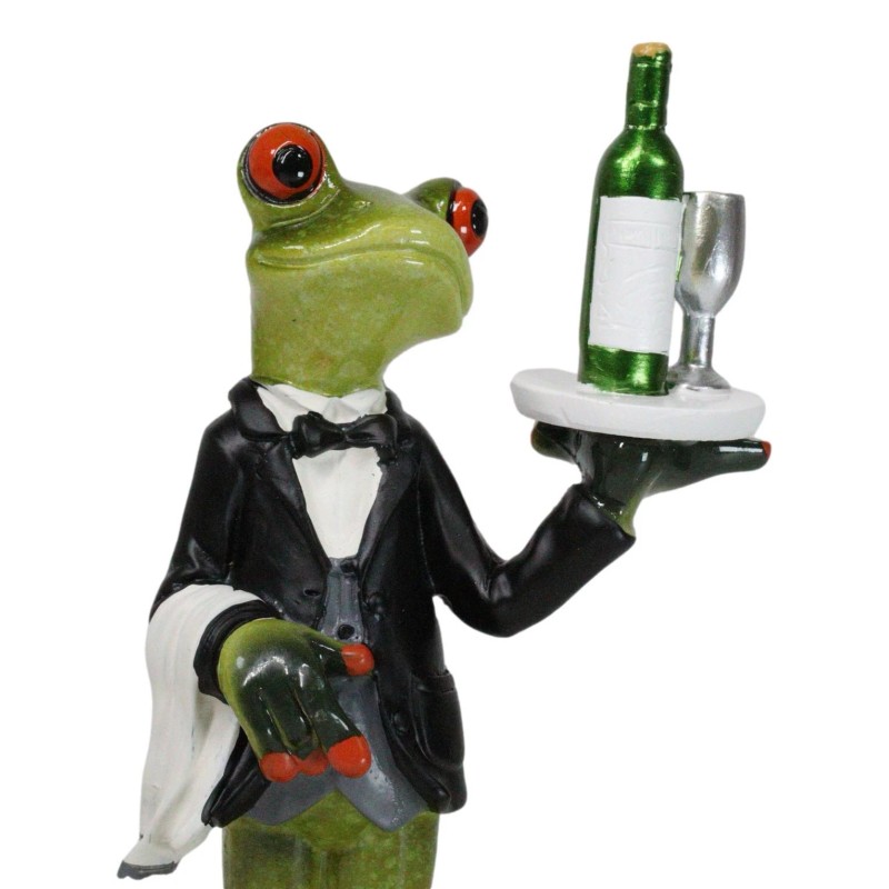 Green Toad Frog Silver Service Butler With Wine Glass And