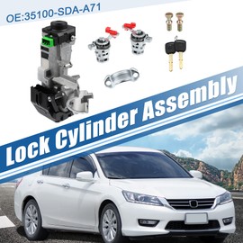 X AUTOHAUX 35100-SDA-A71 Ignition Switch Lock Cylinder Assembly with 2 Keys for Honda Accord 2003-2005 for Honda CR-V 2005-2006 Left and Right Door Lock Cylinder