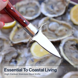 Miloll Oyster Knife Shucker Kit, Professional Oyster Shucking Knife Set with 2 Stainless Steel Seafood Openers, Full Tang Pakka Wood Handles, 2 Sheaths & 2 Pairs of Protective Gloves for Clams