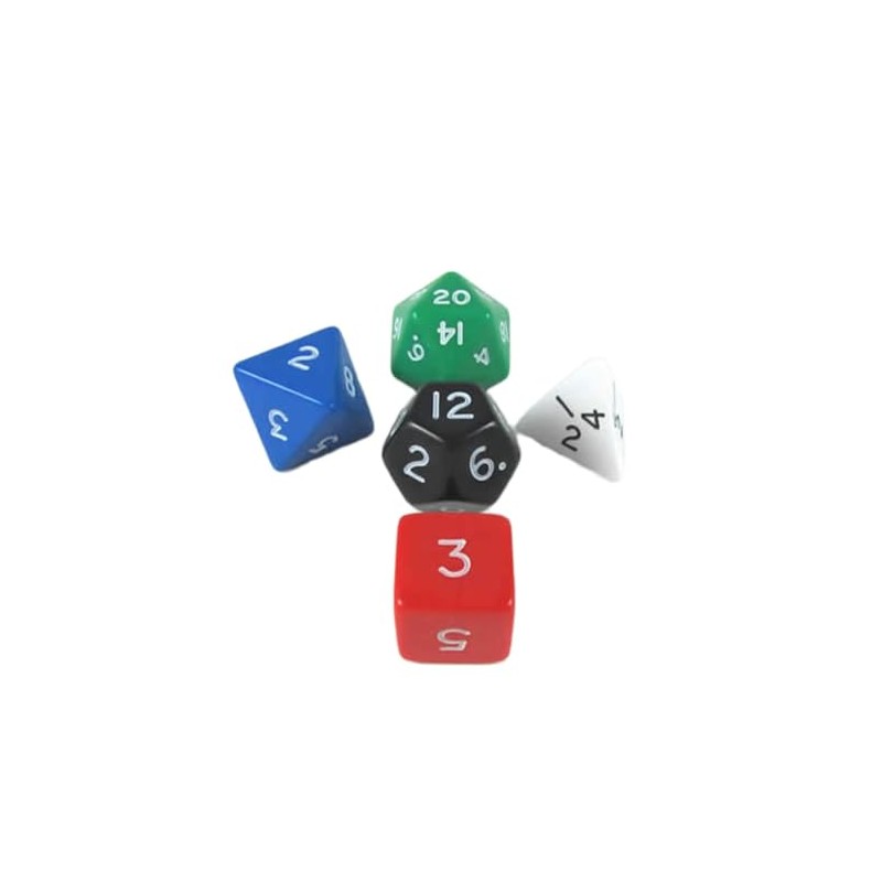 Platonic Jumbo Dice Assorted Colors with Numbers 24mm (15/16in) Set