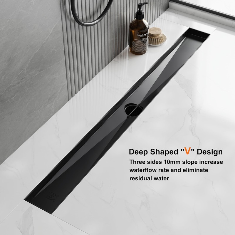 Neodrain 28 in Matte Black Linear Shower Drain, Rectangular Shower