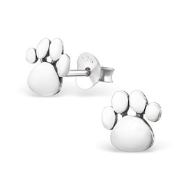 Monkimau Girls' Paw Stud Earrings 925 Sterling Silver, Sterling Silver, silver