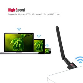 USB WiFi Dongle, 2.4Ghz 300Mbps Wireless USB2.0 Network Card WiFi Adapter Signal Transceiver with Mini Antenna, Support for Windows 2000 / XP / Vista / 7 / 8 / 10 / MAC / Linux
